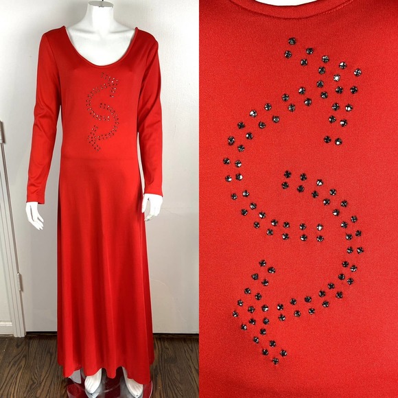 Up-Beat Dresses & Skirts - Vintage 70s Red Arrow Symbol Equilibrium Balance Up-Beat Maxi Dress L/XL Novelty